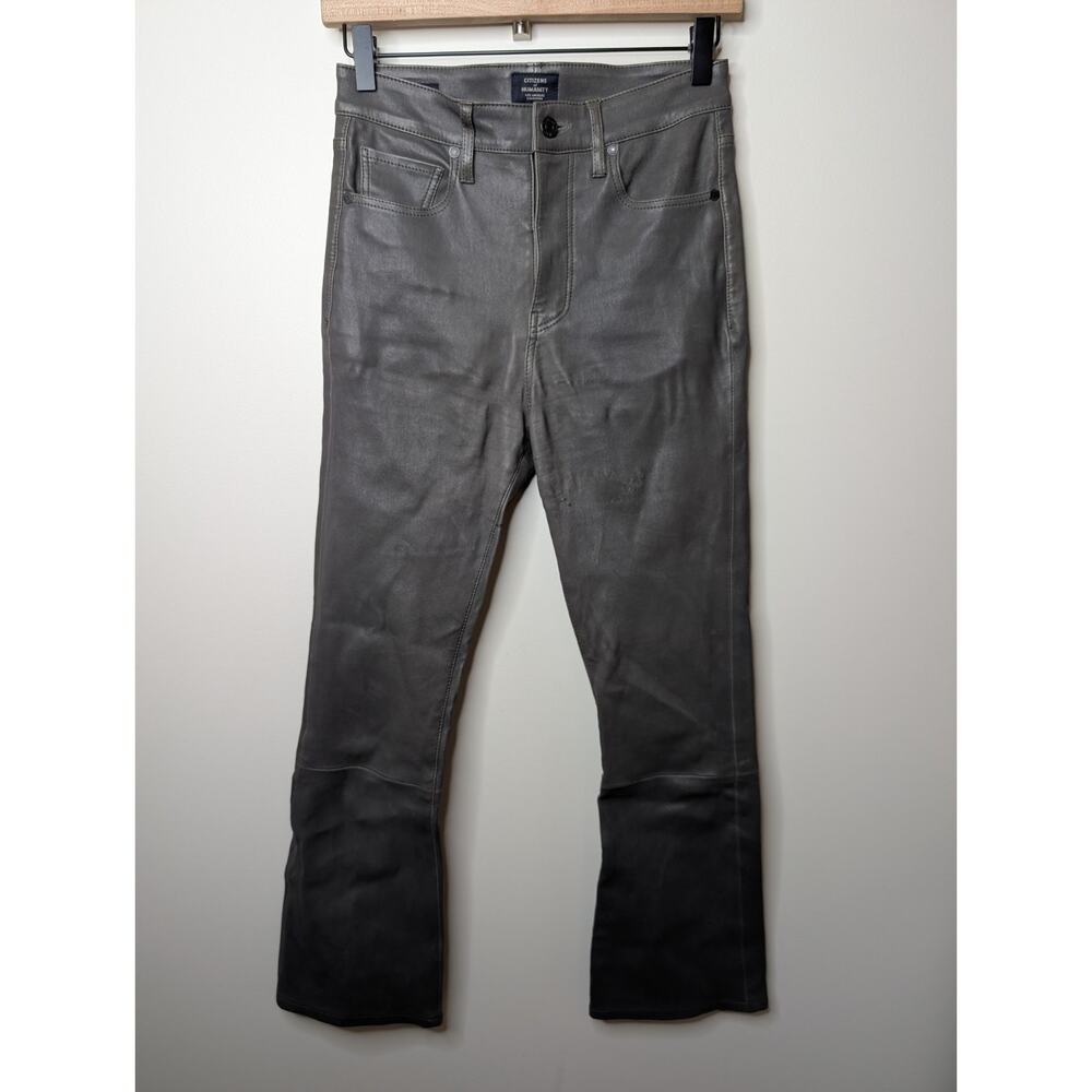 Citizens Of Humanity Harlow Ankle Slim Lambskin Leather Pants in Gray Size 25